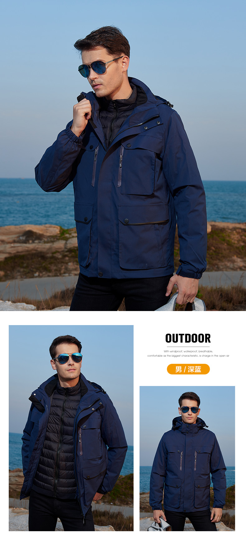 Outdoor down jacket for men and women couples three-in-one two-piece set KF2-6088 down jacket for men