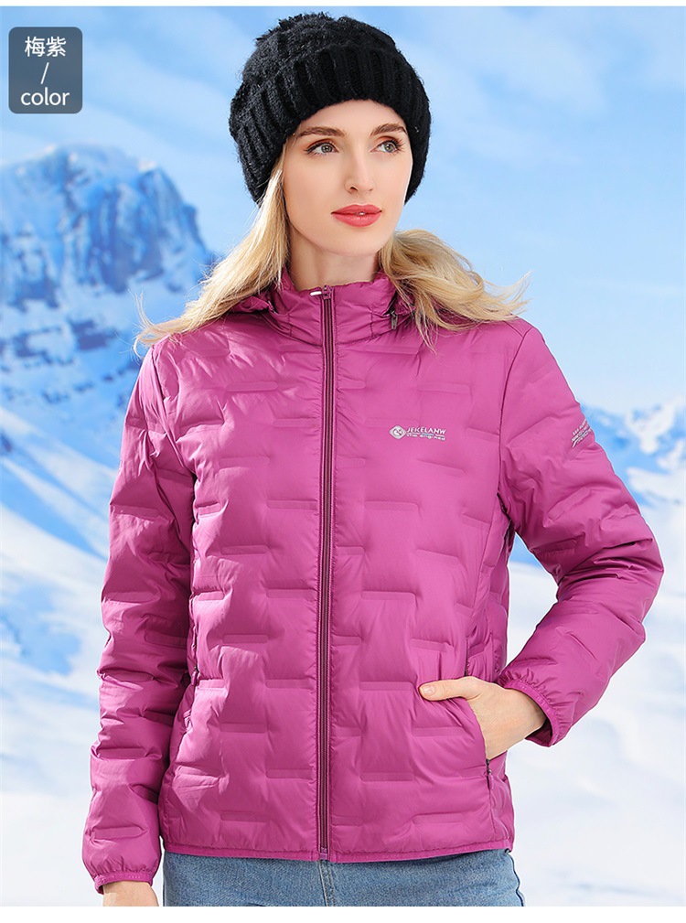 White duck down light hooded down jacket for women KP1-98578