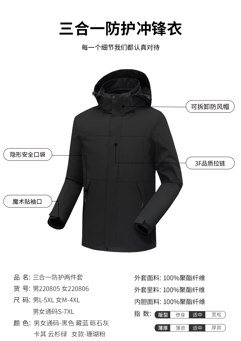 Anti-oil two-piece suit polar fleece liner three-in-one protective jacket for men and women KC2-220805