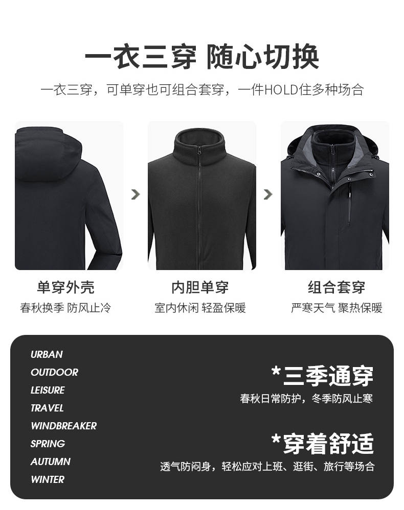 Mountaineering clothing waterproof and windproof three-in-one polar fleece liner jacket men KT2-110841