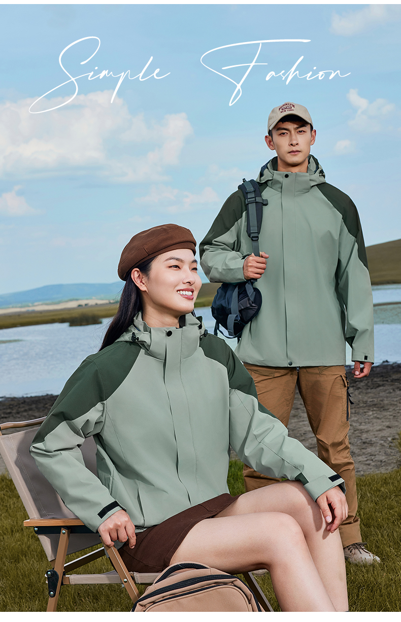 Single-layer color matching jacket with detachable hood (YKK upper and lower zipper, no liner) 223-909