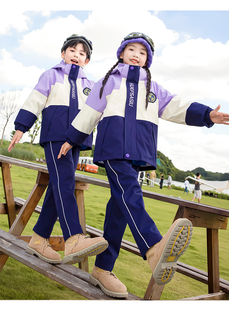 Campus style warm jacket three-in-one children style 215-9136 two-piece set (with label, pin badge)