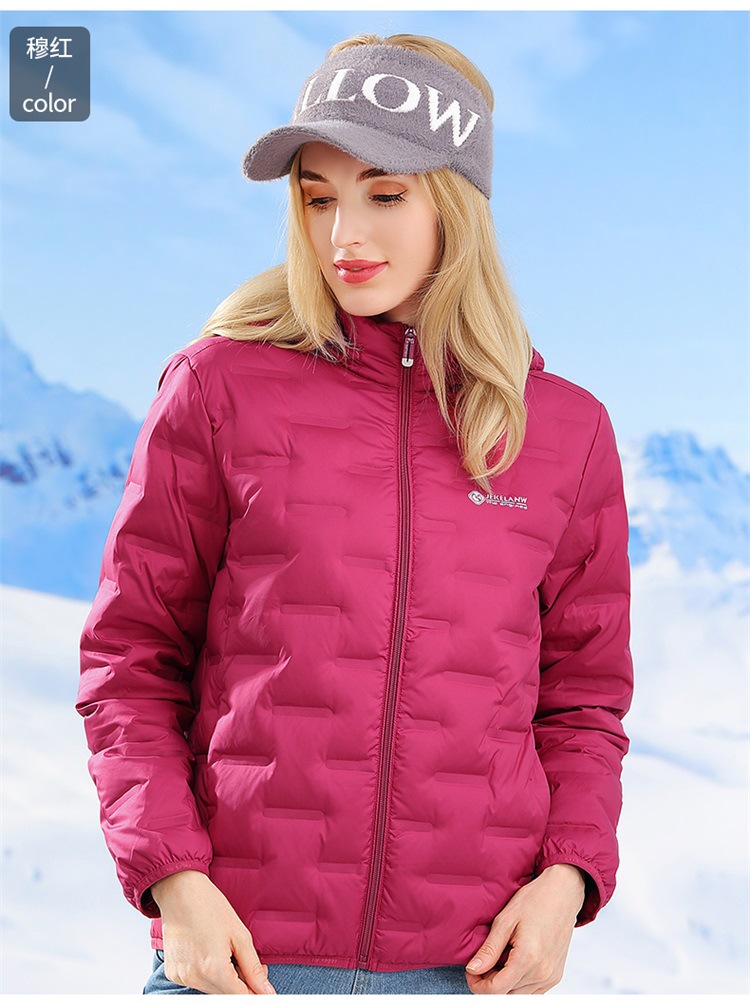 White duck down light hooded down jacket for women KP1-98578