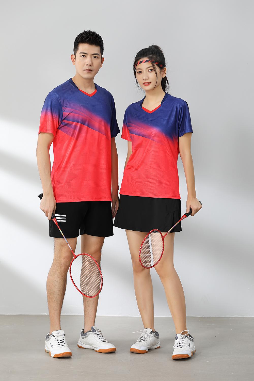 Sports quick-drying short-sleeved V-neck training suit badminton suit 120-1896 adult style