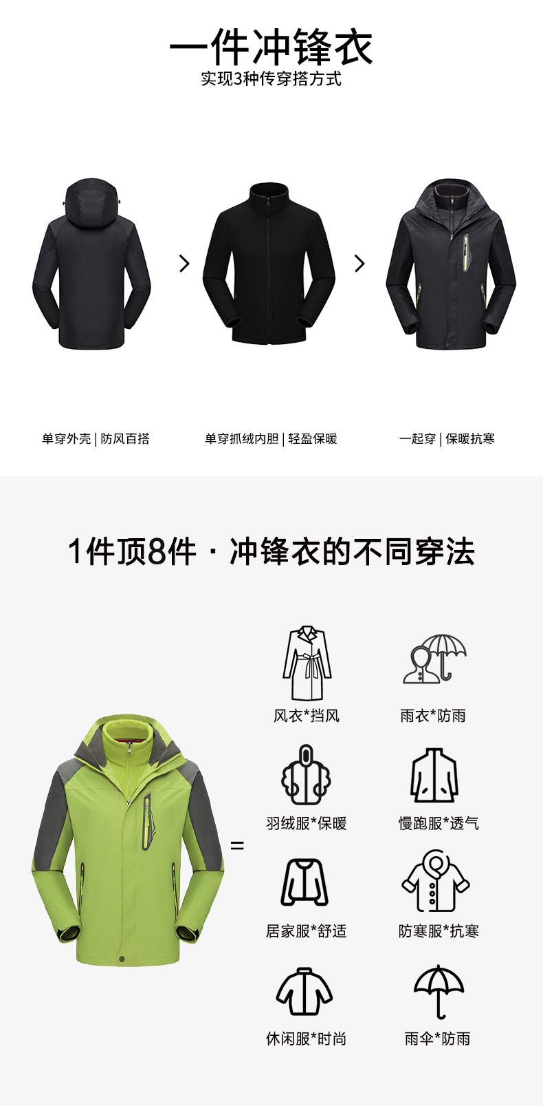 Multifunctional outdoor leisure cold-proof water-proof three-in-one jacket for men Z11-1881 men