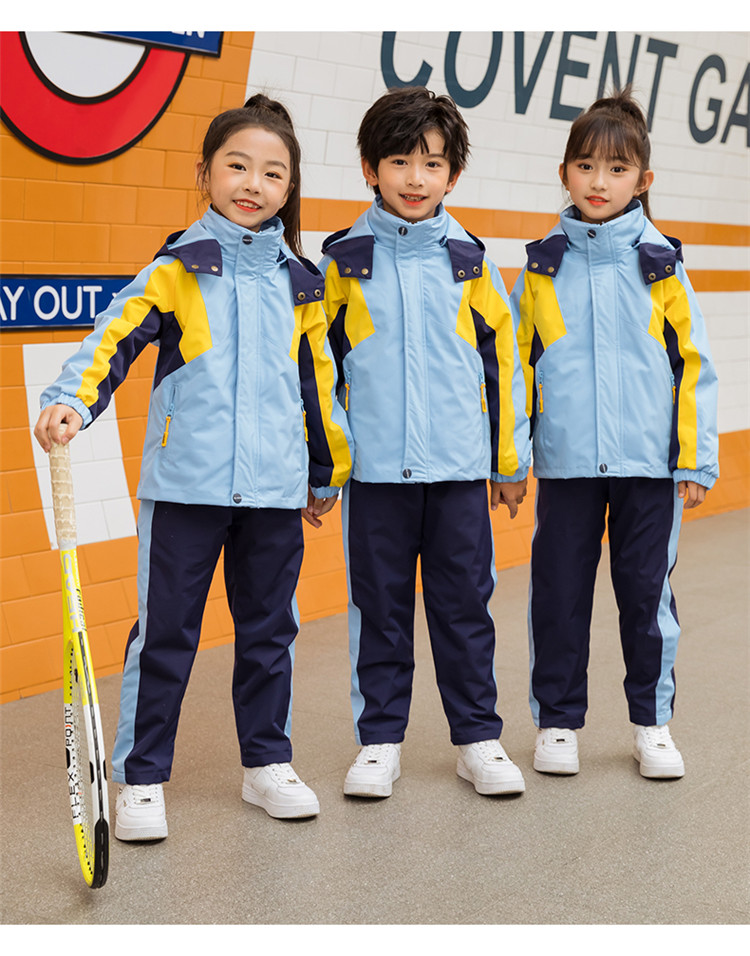 Polyester color matching windproof three-in-one detachable assault jacket school uniform suit children 455-9279 three-piece suit