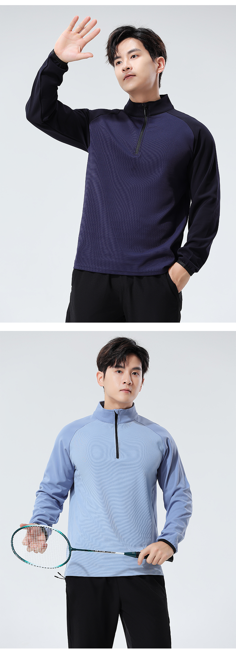 Half zip color matching men sports long sleeve G19-3310