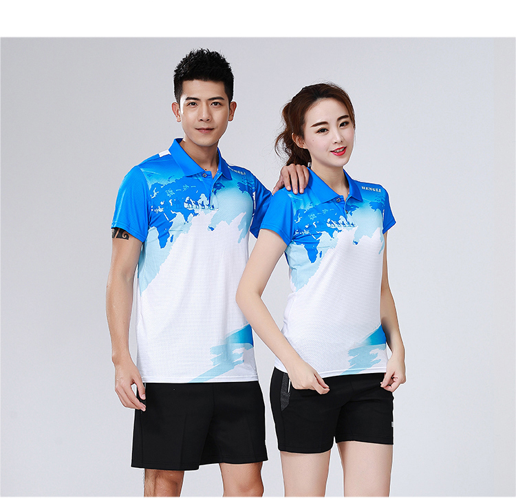 Quick-drying casual sports badminton clothing lapel tops for men and women 110-1656