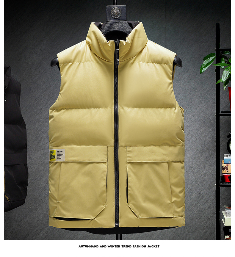 Cool silk cotton stand collar zipper double-sided warm vest H22-22177