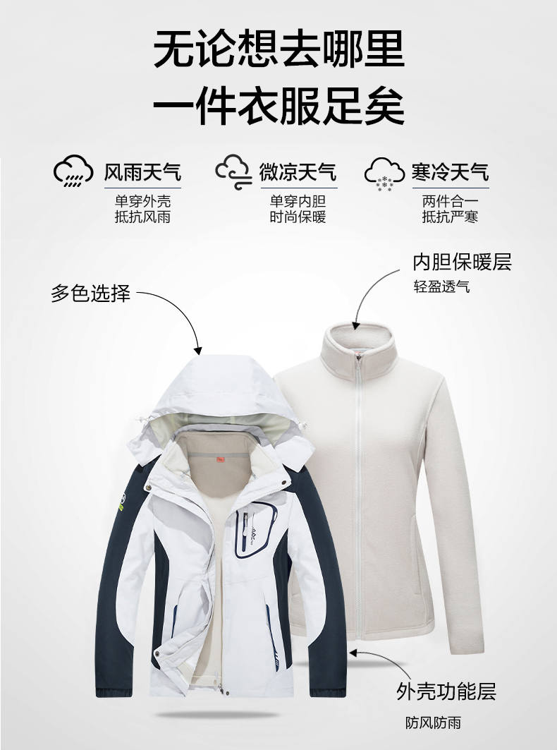 Autumn and winter outdoor travel mountaineering jacket fleece liner three-in-one jacket for men KV-2086