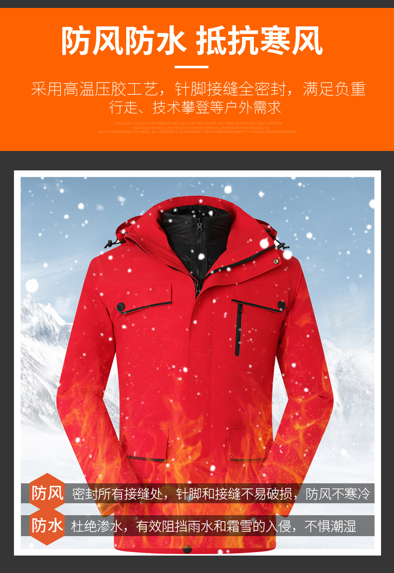 Autumn and winter warm two-piece set with detachable polar fleece liner three-in-one couple jacket S02-8809 polar fleece