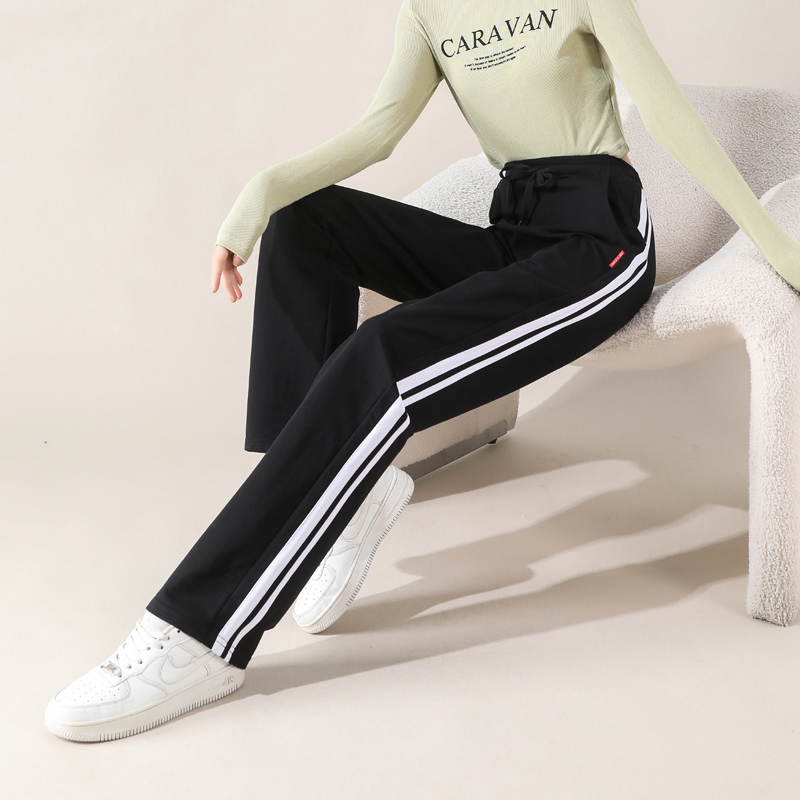 Spring and autumn casual sweatpants wide-leg pants elastic waist cotton straight trousers G32-XZ508