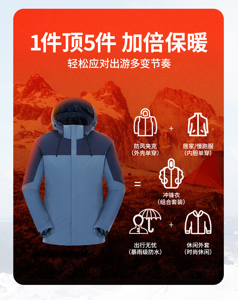 400g polar fleece laminated color matching 3 in 1 jacket for couples H09-X9