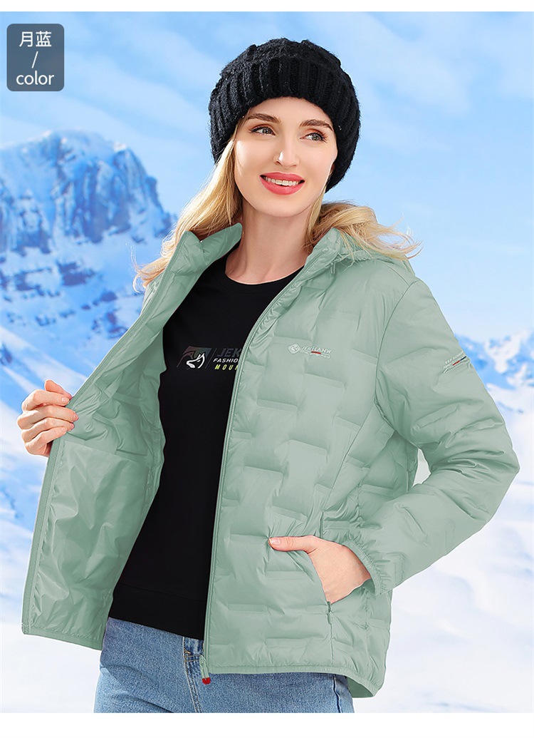 White duck down light hooded down jacket for women KP1-98578