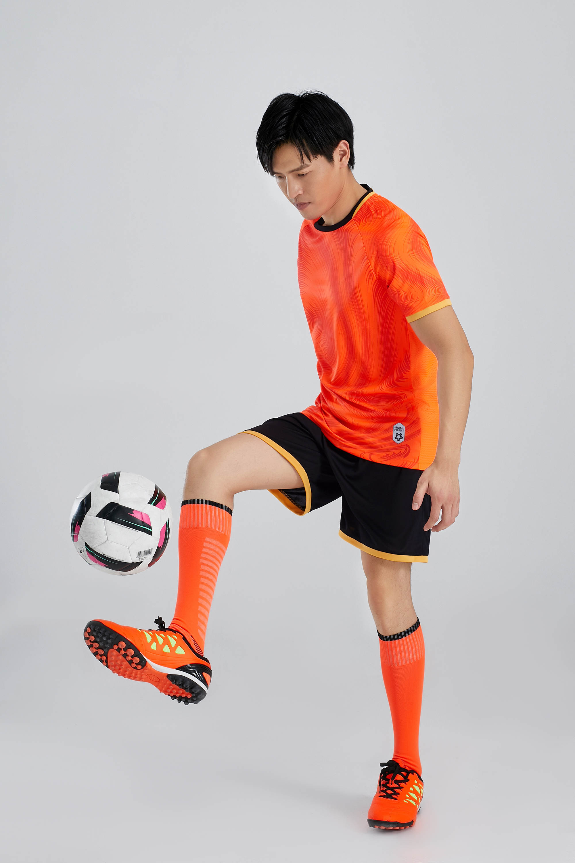 Black collar print quick-drying football training suit for adults GR4-D8866