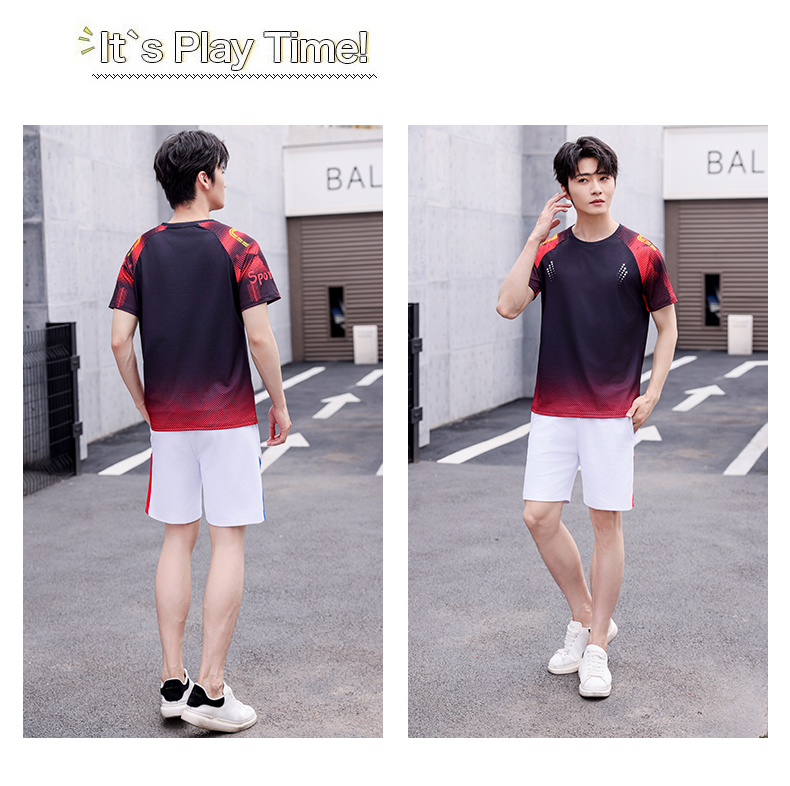 Summer men and women sportswear breathable T-shirt short set KE4-T666