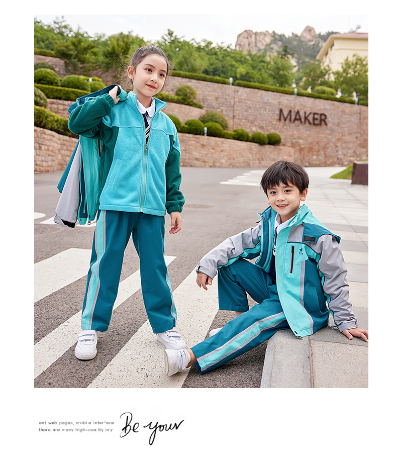 Polar fleece liner removable wear-resistant cold-proof three-in-one jacket for primary and secondary school students and teachers uniforms 894-2193