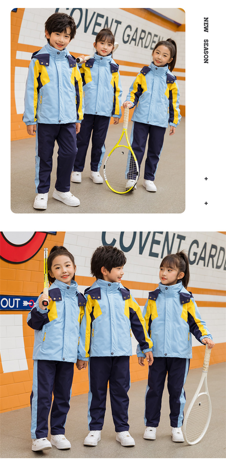 Polyester color matching windproof three-in-one detachable assault jacket school uniform suit children 455-9279 three-piece suit