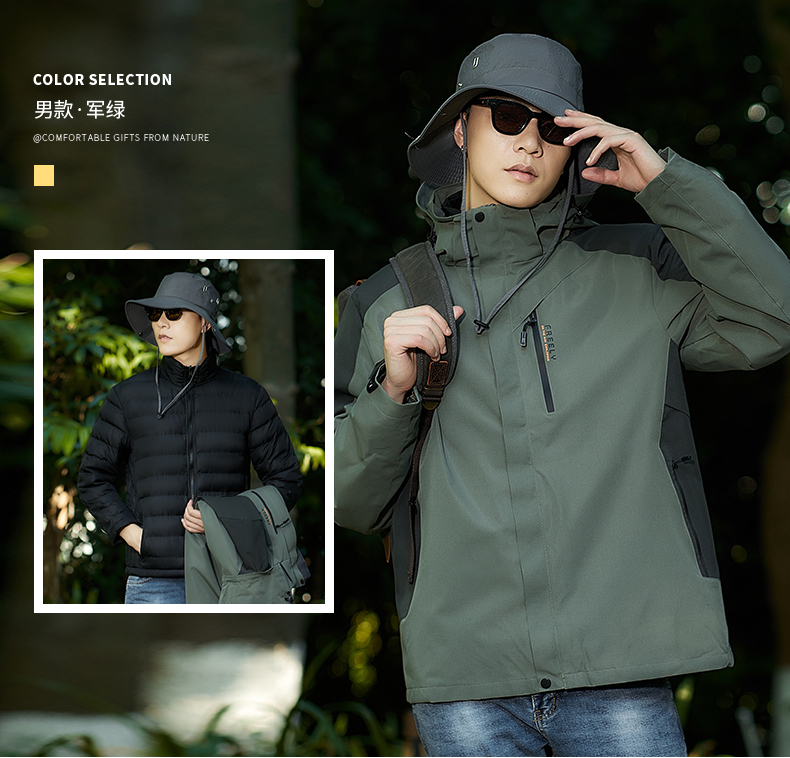 Outdoor waterproof and breathable men detachable goose down liner three-in-one jacket KC1-2299E