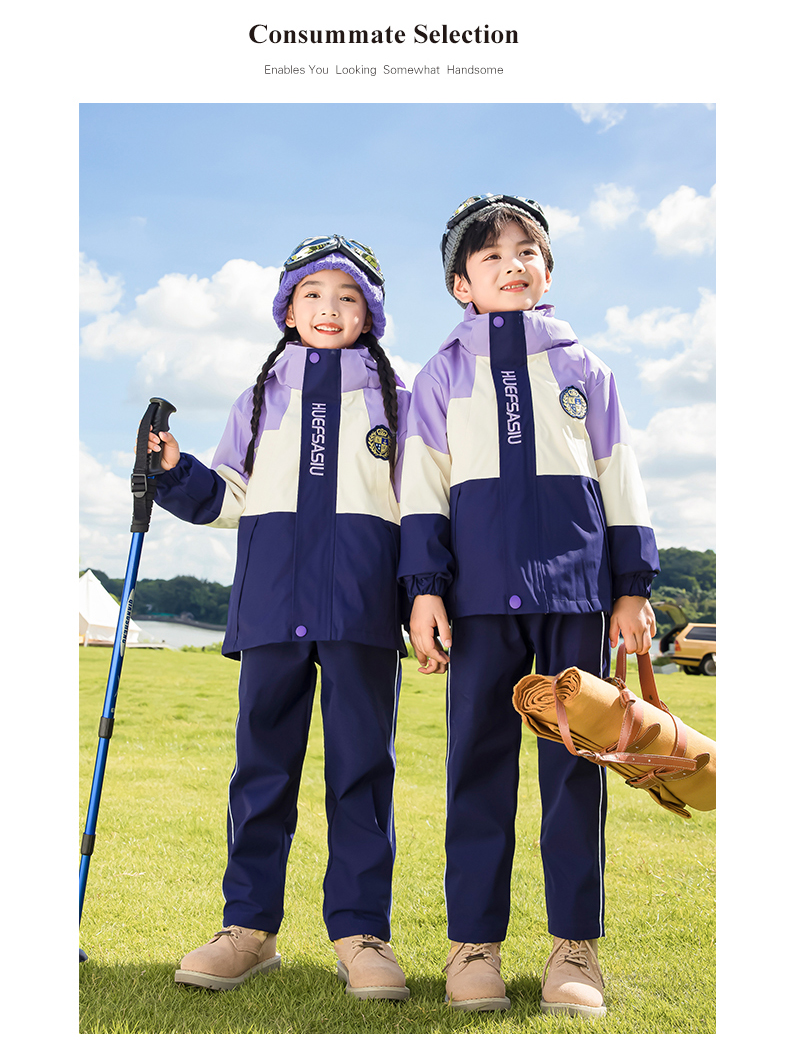 Campus style warm jacket three-in-one children style 215-9136 two-piece set (with label, pin badge)