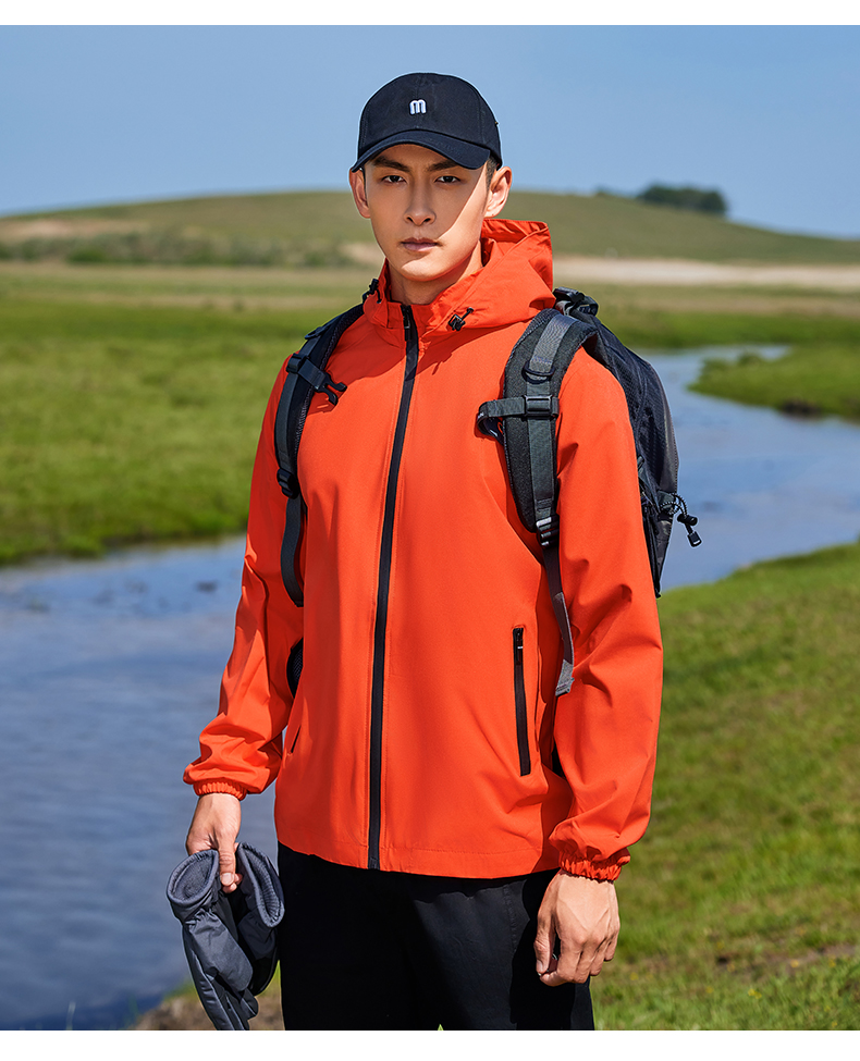 Outdoor single-layer jacket thin version (detachable hood, stand-up collar, single-layer jacket) 223-672