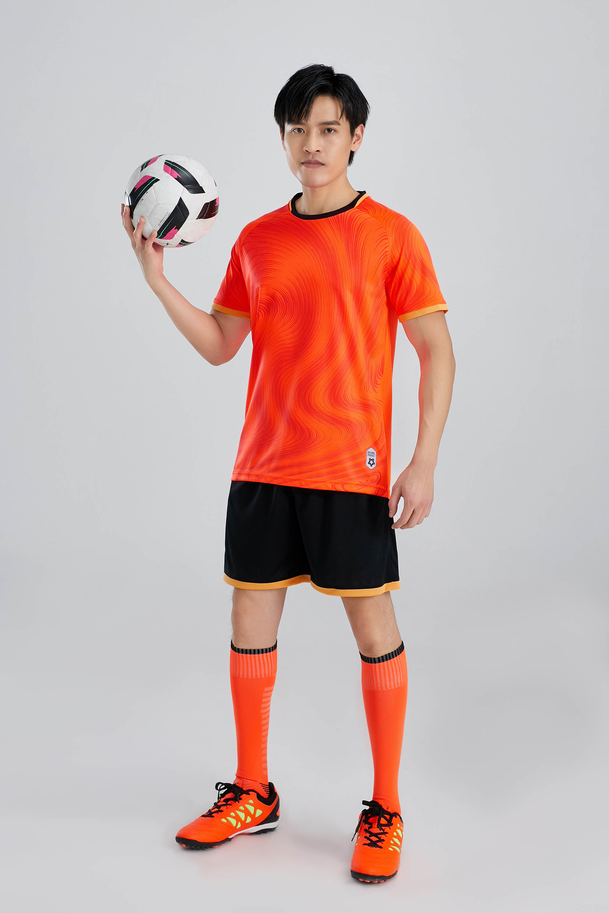 Black collar print quick-drying football training suit for adults GR4-D8866