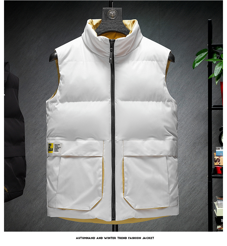 Cool silk cotton stand collar zipper double-sided warm vest H22-22177