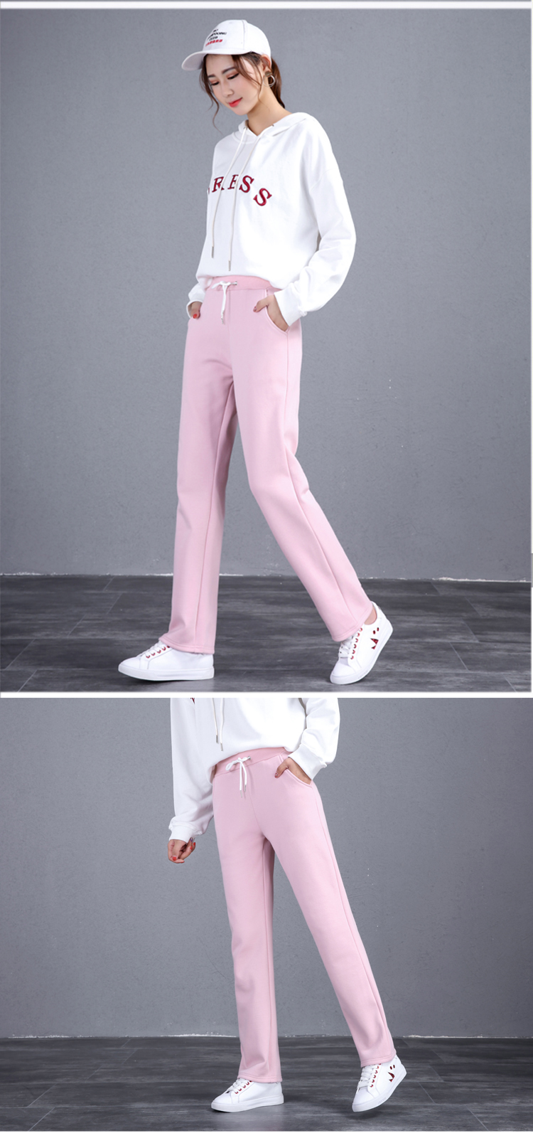 Solid color straight pants women loose sports casual pants women G32-081 plus velvet