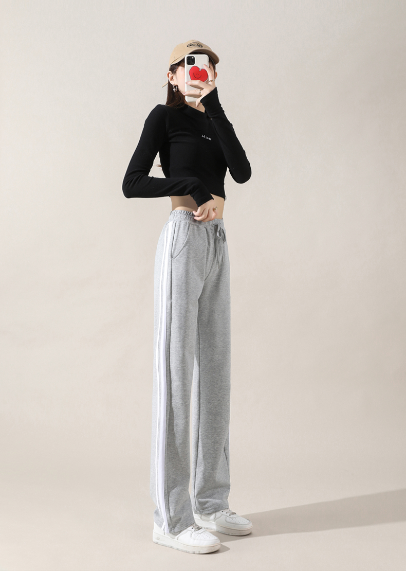 Spring and autumn casual sweatpants wide-leg pants elastic waist cotton straight trousers G32-XZ508