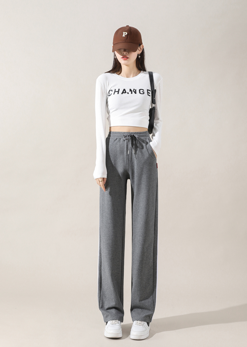 Spring and autumn casual sweatpants wide-leg pants elastic waist cotton straight trousers G32-XZ508