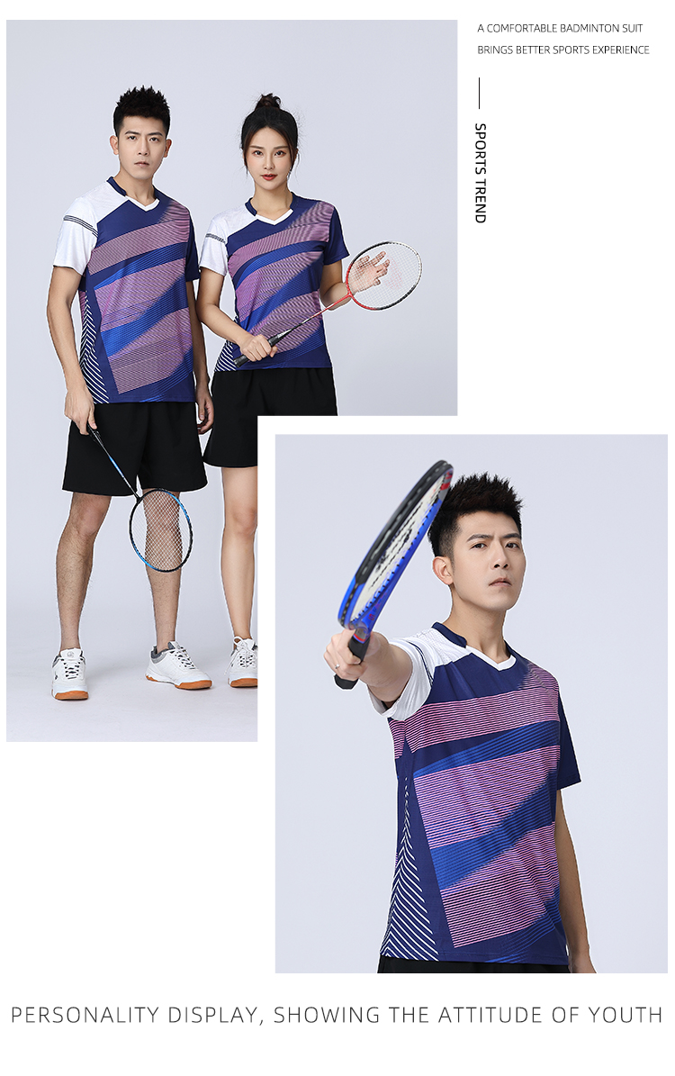 Parent-child style contrast color stitching collar short-sleeved badminton suit 120-1839 men top