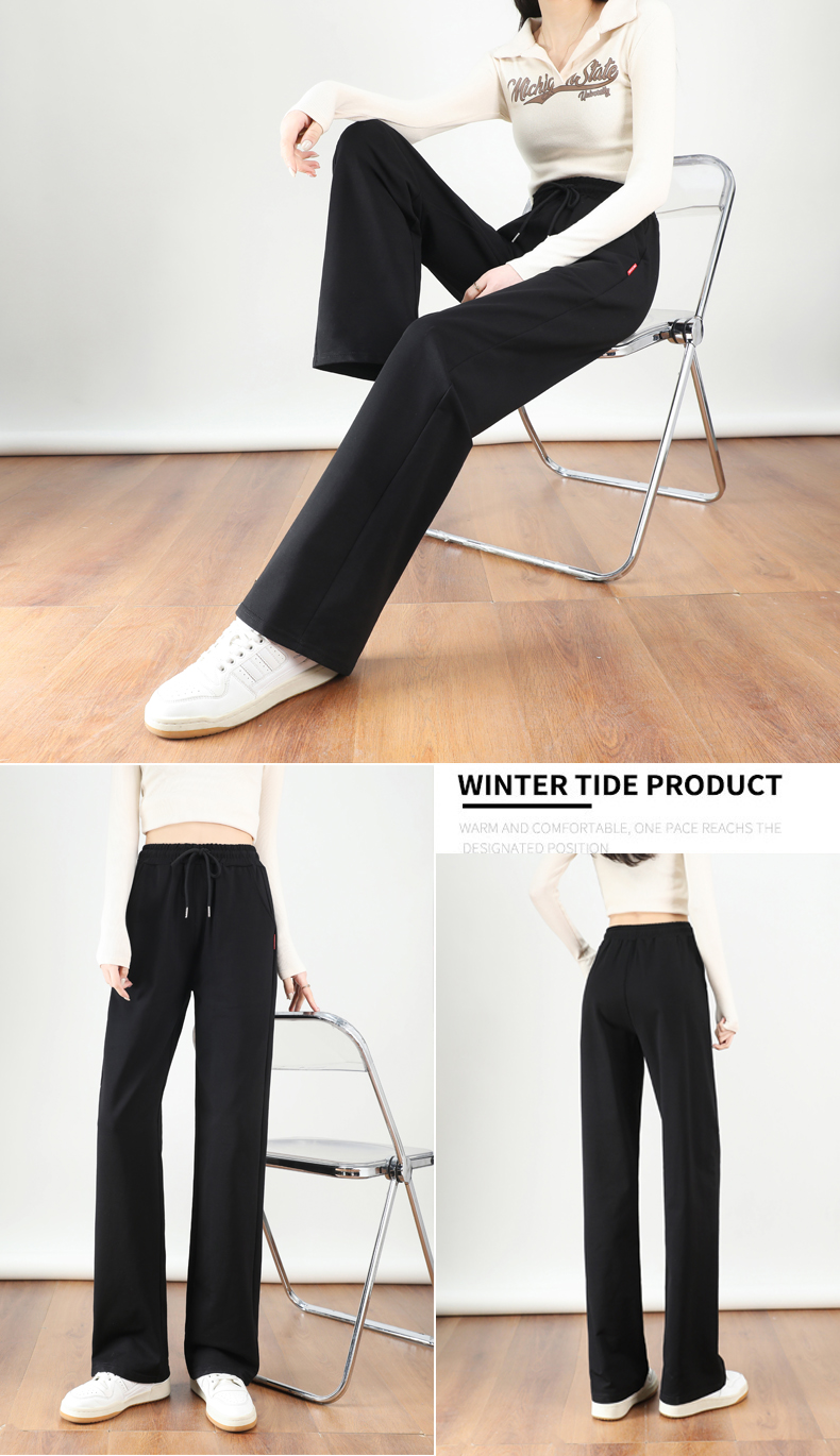 Sports loose high waist casual drape drawstring sweatpants straight trousers G32-95760