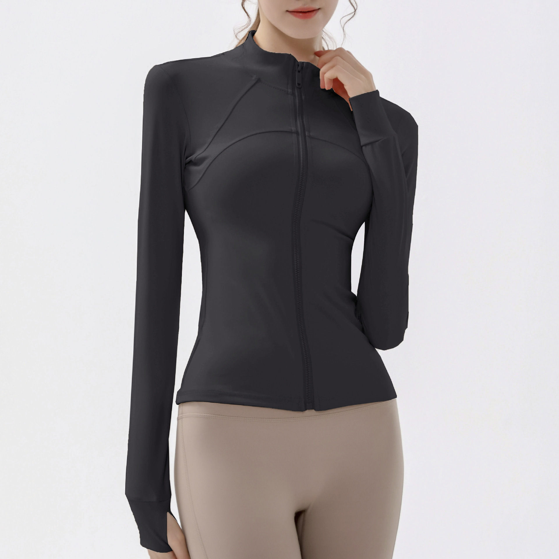 Stand collar zipper jacket sports long sleeve yoga wear W18-CX-901