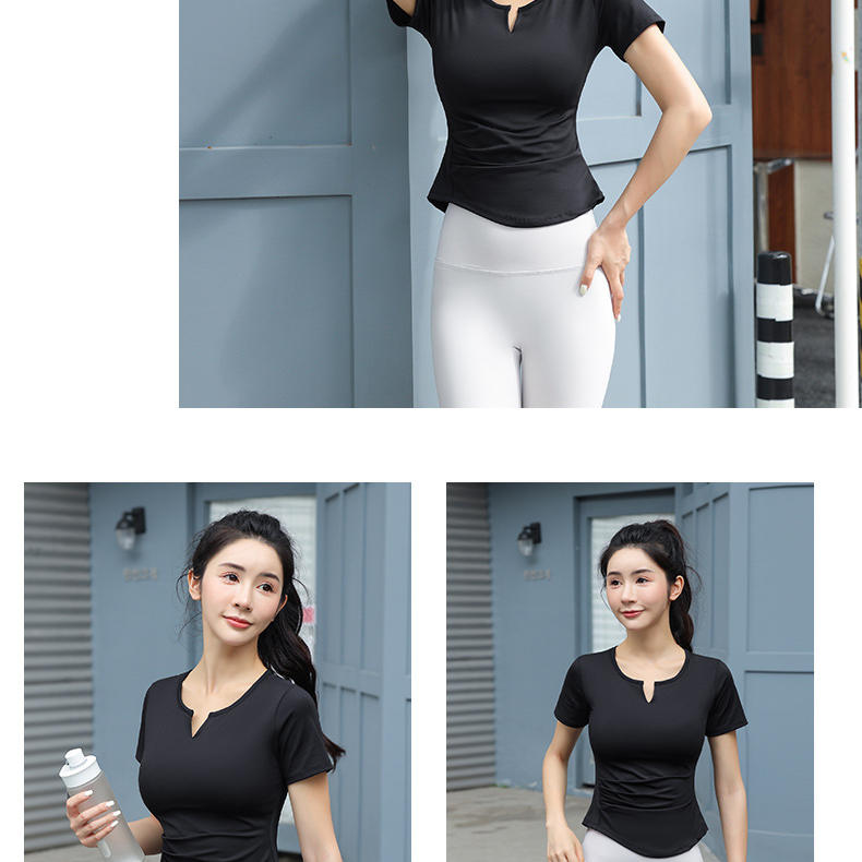 Double-sided nude tight running sports short-sleeved quick-drying yoga clothes for women W18-DX-201