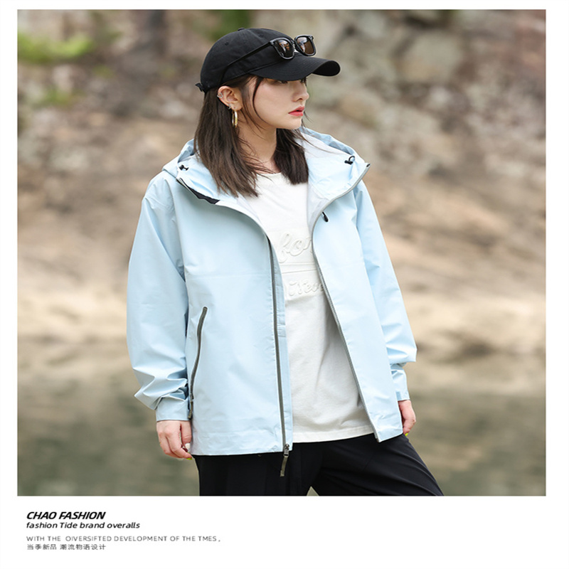 Mountain style hooded drawstring hem three-color jacket KJ2-8815 single layer