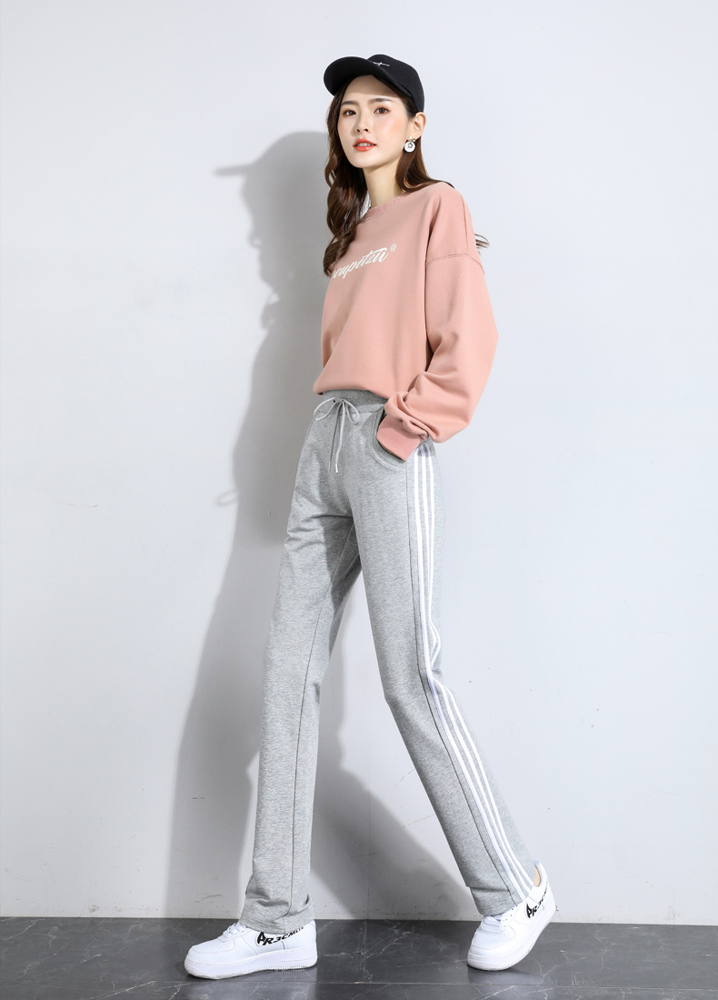 Straight side stripes thin loose sports casual trousers for summer women G32-XZ1014