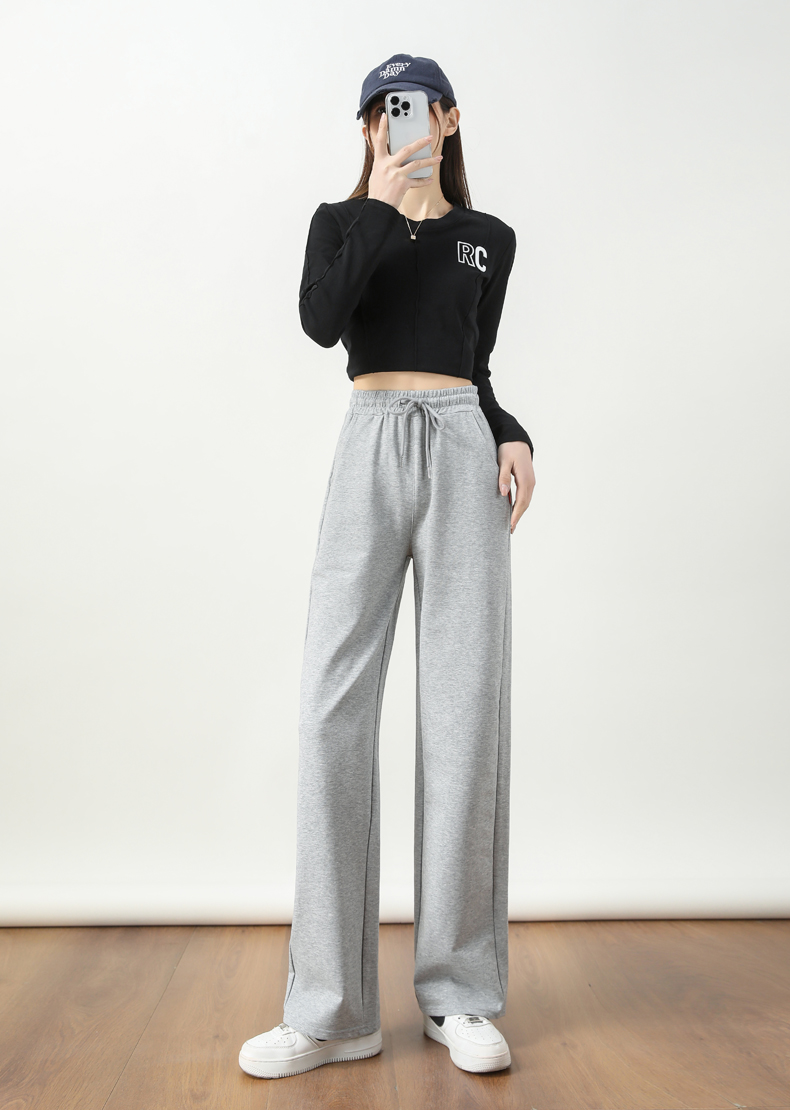 Sports loose high waist casual drape drawstring sweatpants straight trousers G32-95760