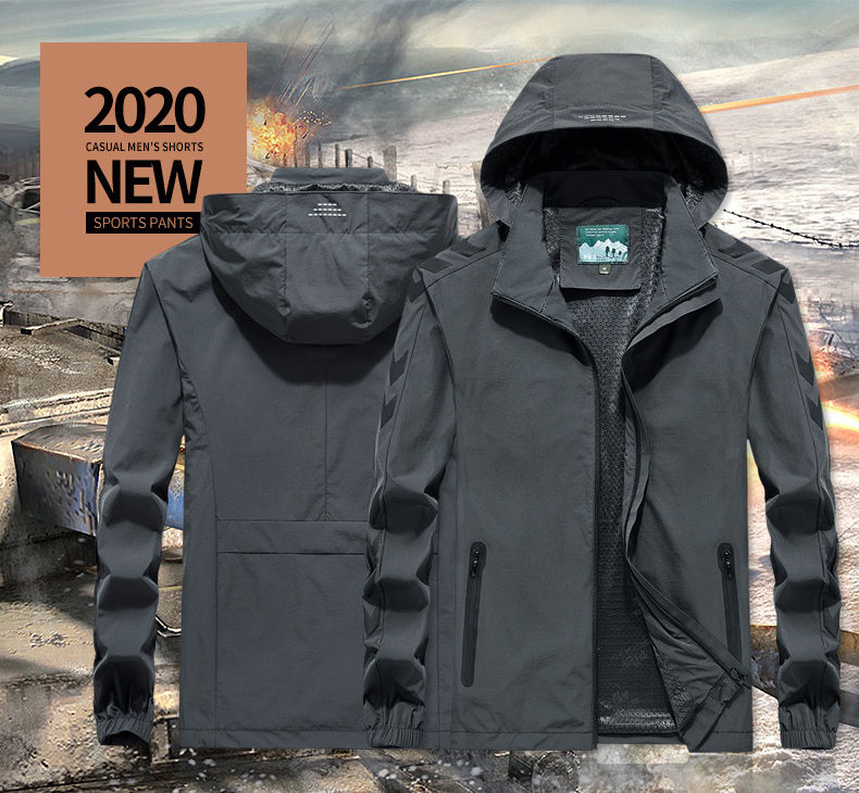 Outdoor men single-layer windproof jacket with detachable hood KC1-20206