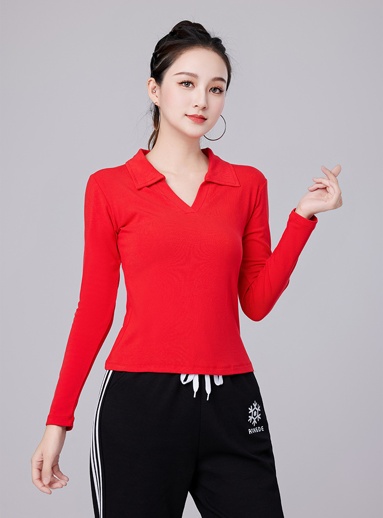 V-neck ladies long-sleeved T-shirt H25-202312