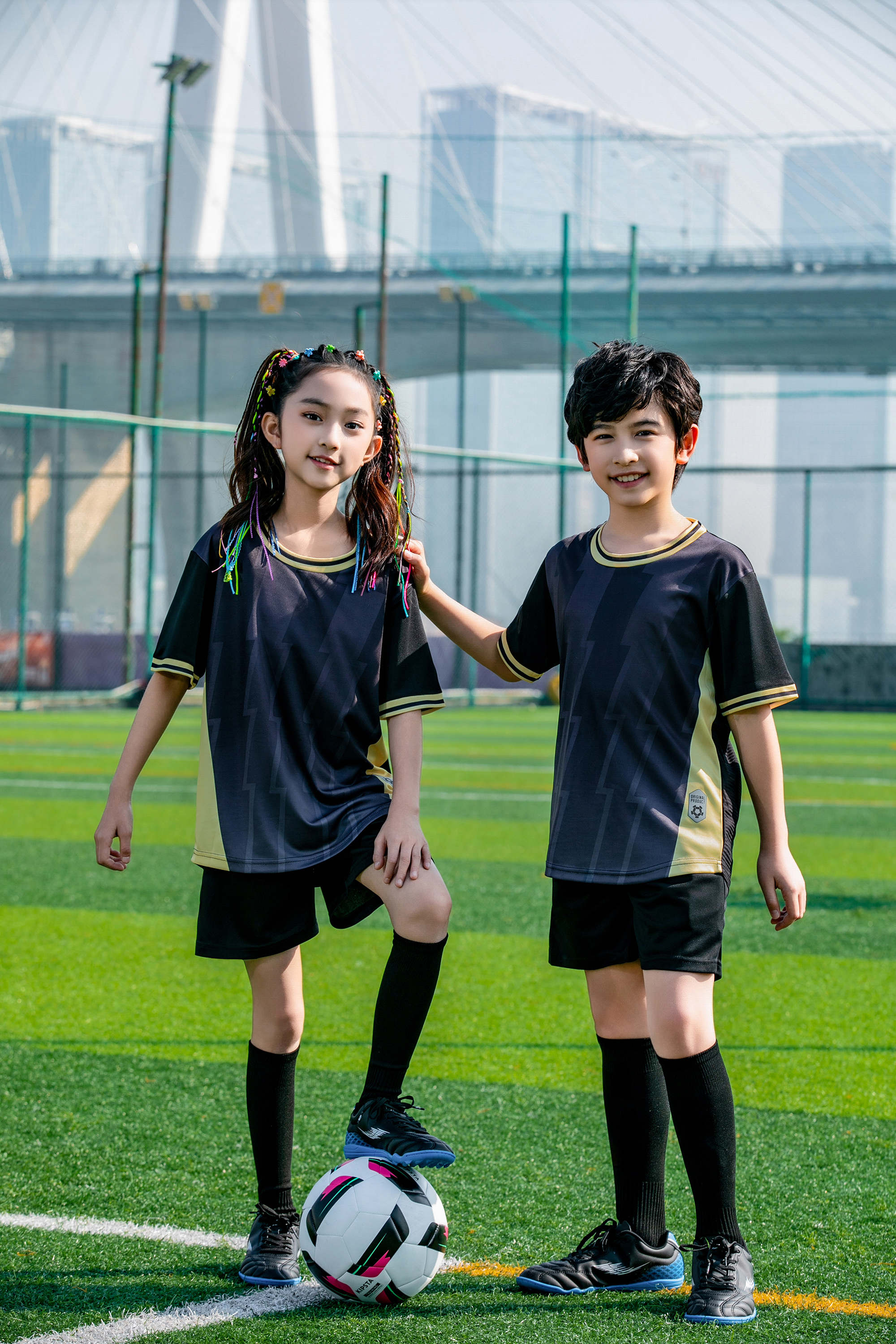 Gradient stripe collar football training suit for children GR4-D8863