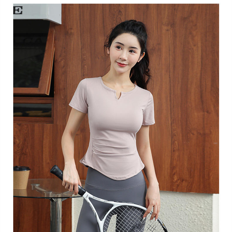 Double-sided nude tight running sports short-sleeved quick-drying yoga clothes for women W18-DX-201