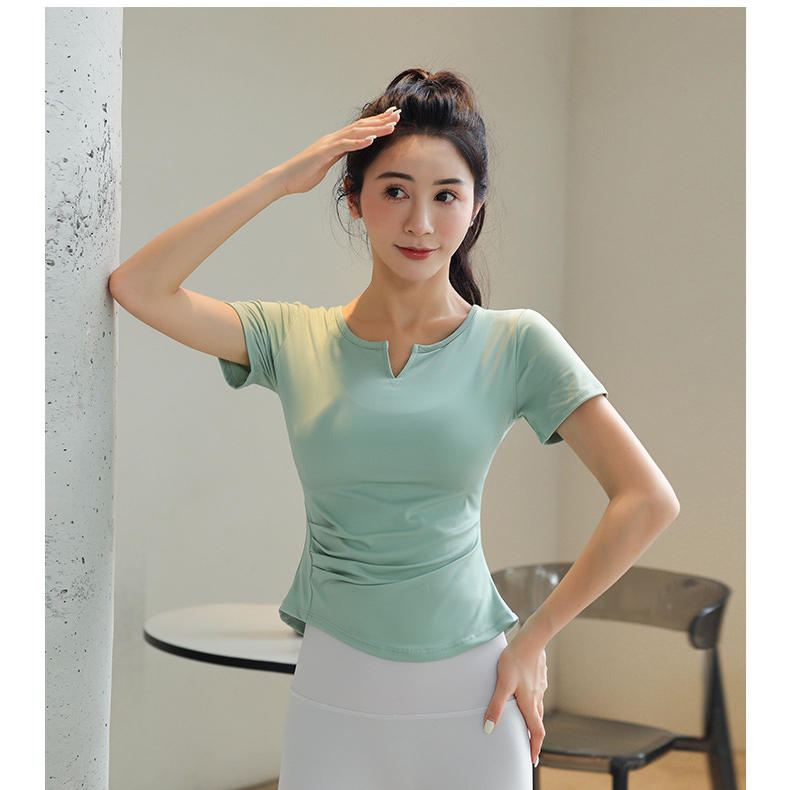 Double-sided nude tight running sports short-sleeved quick-drying yoga clothes for women W18-DX-201