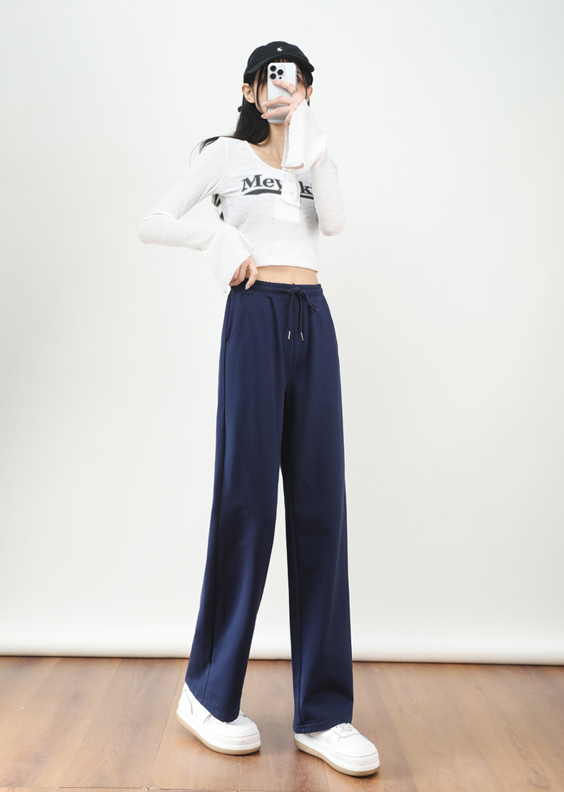 Sports loose high waist casual drape drawstring sweatpants straight trousers G32-95760