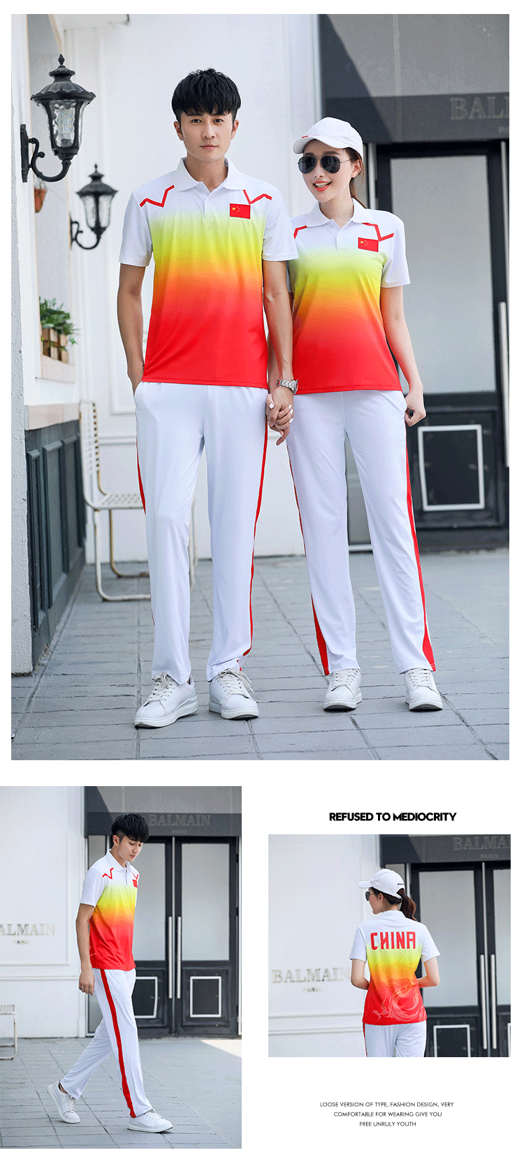 Gradient color short-sleeved sports suit couple style KA-1813A suit