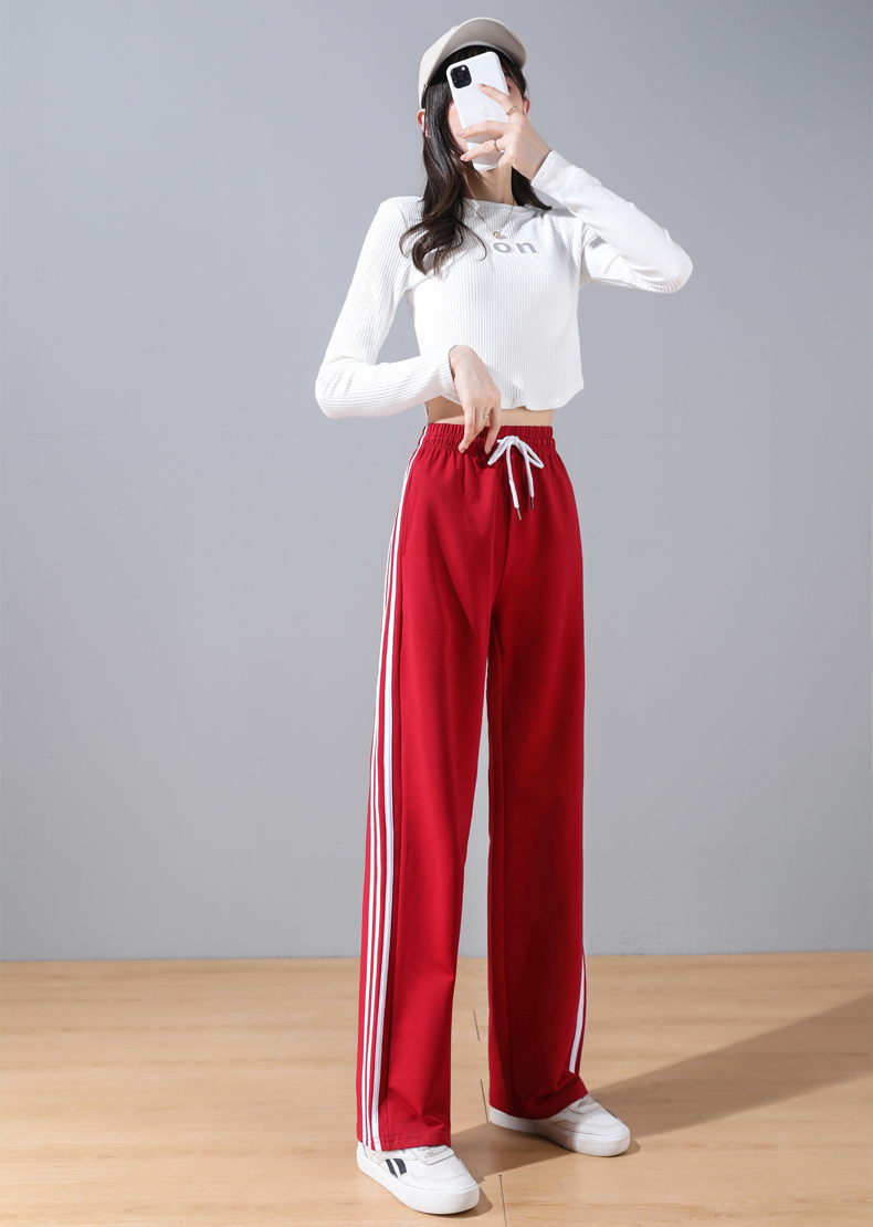 High waist loose side stripes spring and autumn sports casual trousers for women G32-0723