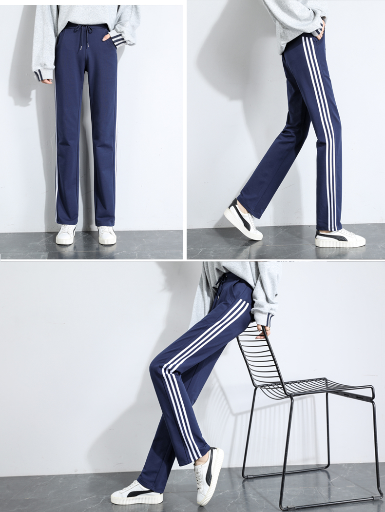 Straight side stripes thin loose sports casual trousers for summer women G32-XZ1014