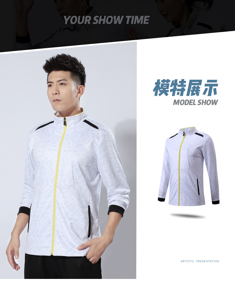 Stand collar zipper polyester-spandex healthy cotton long-sleeved sports top GR8-7905 men