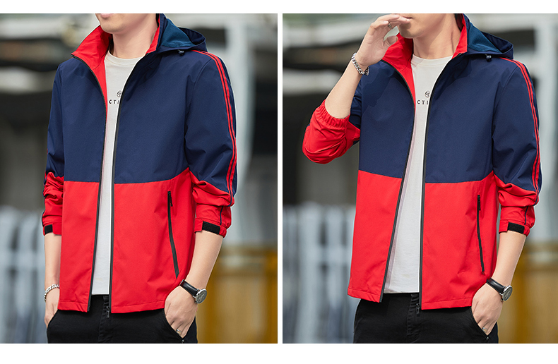 Thin color matching hooded casual men jacket KR-2623