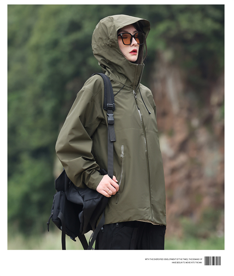 Mountain style hooded drawstring hem three-color jacket KJ2-8815 single layer