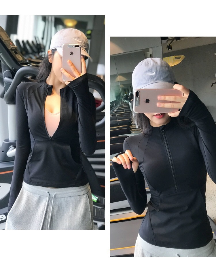 Quick-drying fitness clothes sports long-sleeved stand-up collar half-zip stretch yoga clothes W18-CX-804